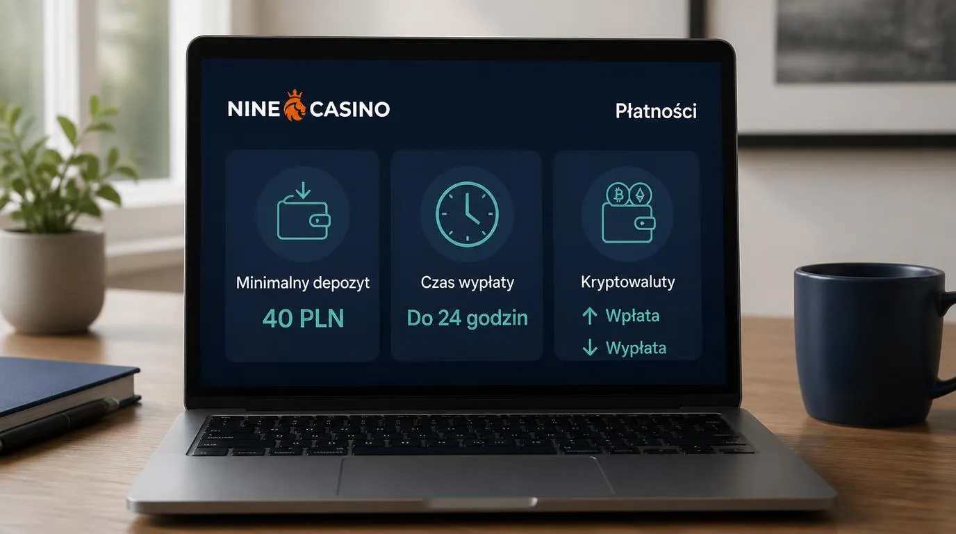 Panel płatności z depozytem 40 PLN, wypłatą do 24 godzin i opcjami wpłat oraz wypłat kryptowalutami